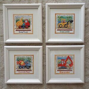 Child Wall Art Boys Kids Pictures Construction Equipment Trucks Framed Lila Rose